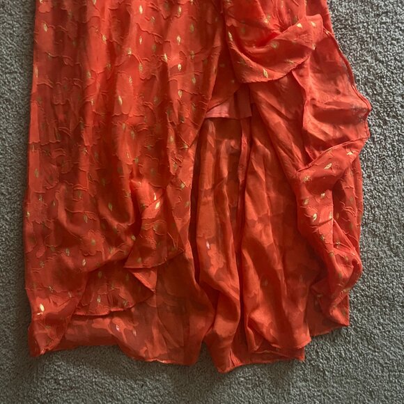 Ruffle Trim Lace Chiffon Midi High-Low Dress - Picture 3 of 6